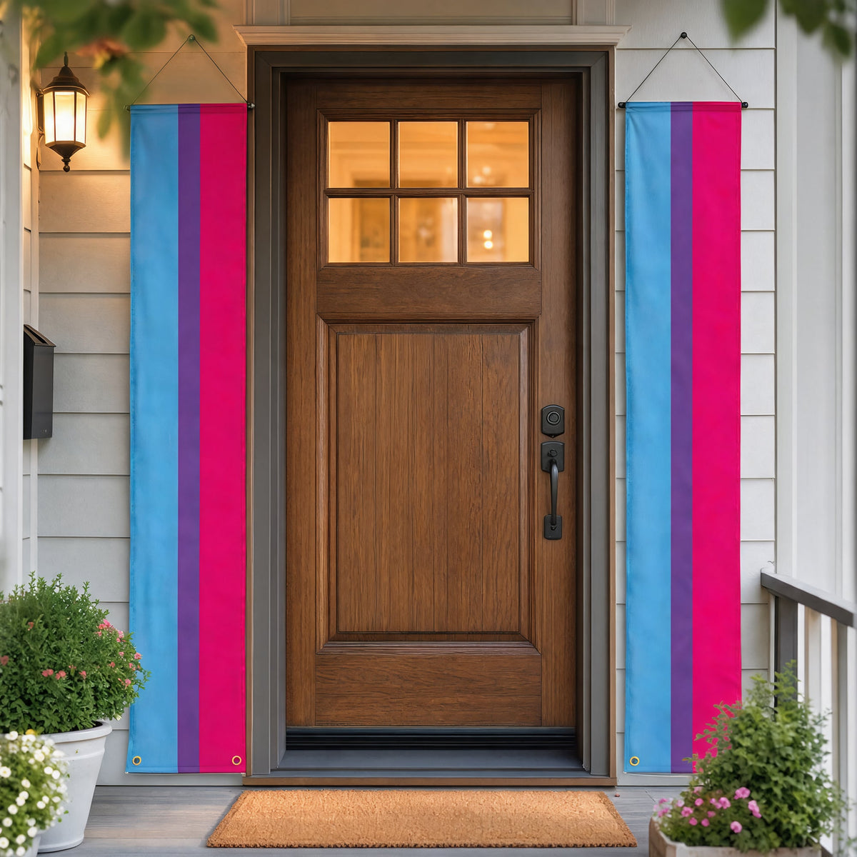 Bannière de porte LGBT bisexuelle, paire de 180 cm en magenta, lavande et bleu