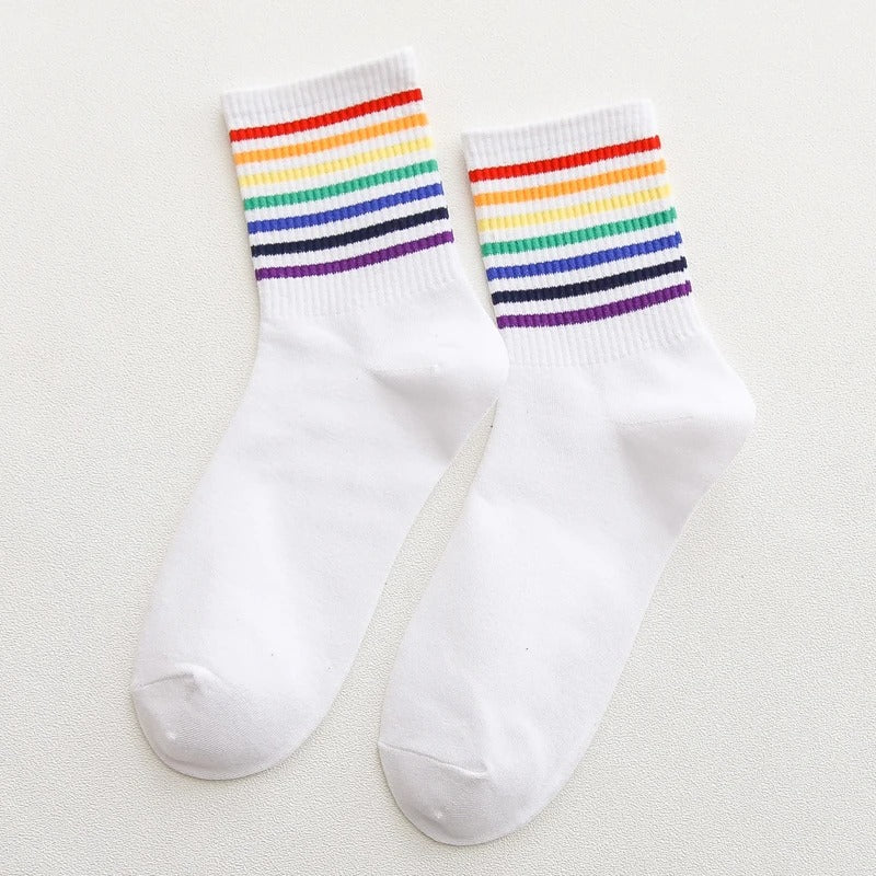 Chaussettes à Rayures Multicolores Blanches