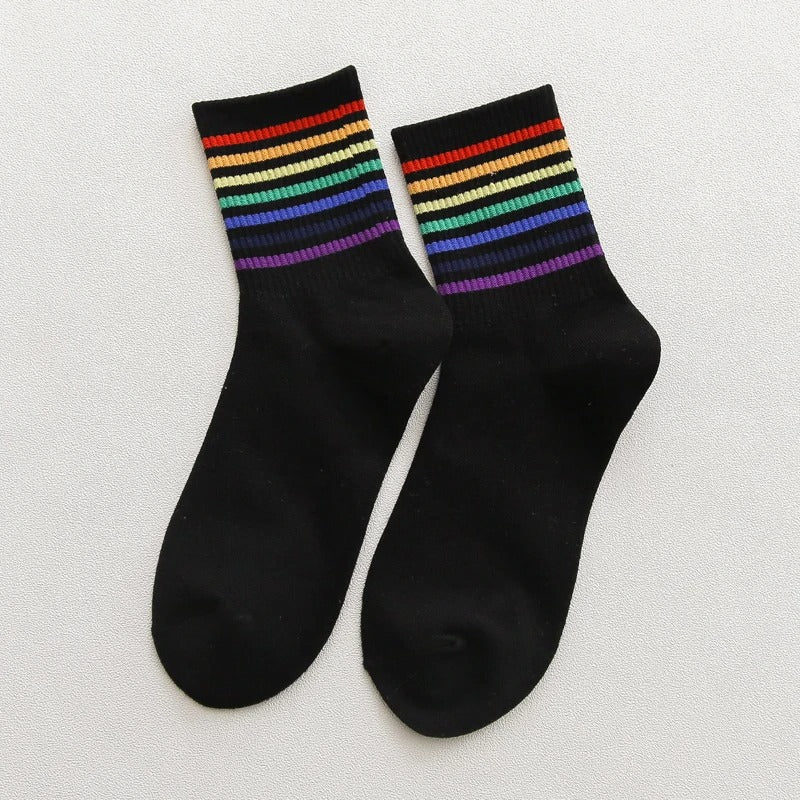 Chaussettes à Rayures Multicolores Blanches