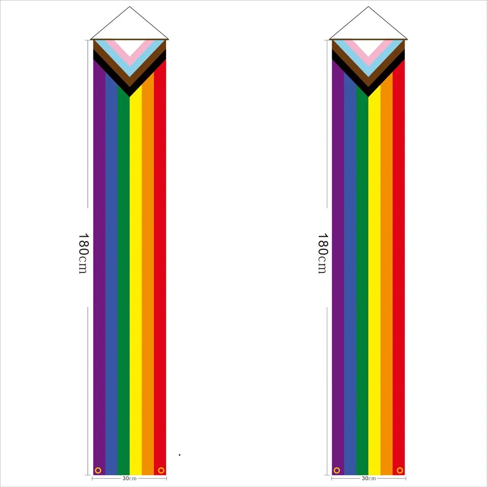 Paire de bannieres de porte au drapeau Progress Pride, 180 x 30 cm