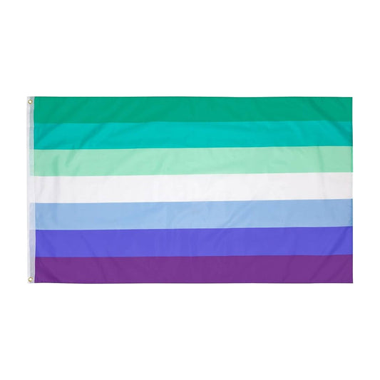 Drapeau gay masculin à sept bandes, des verts au blanc puis aux bleus