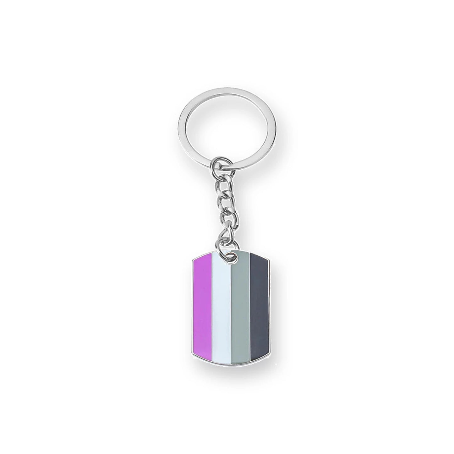Porte-clés plaquette au drapeau asexuel : noir, gris, blanc et violet