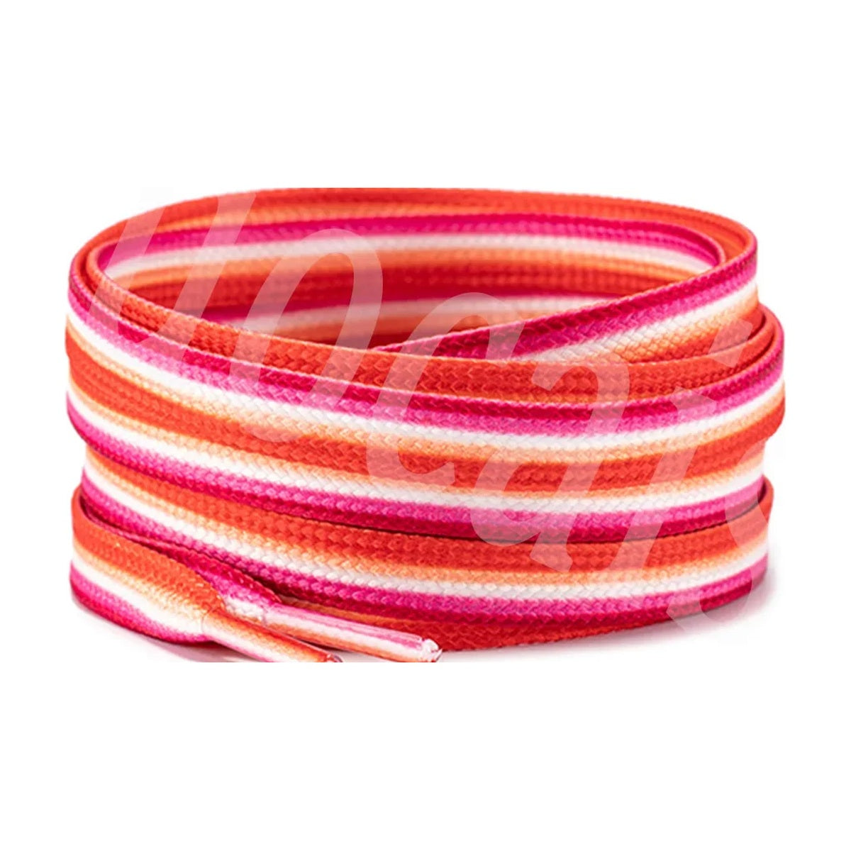Lacets plats aux cinq bandes du drapeau lesbien : orange, blanc et roses