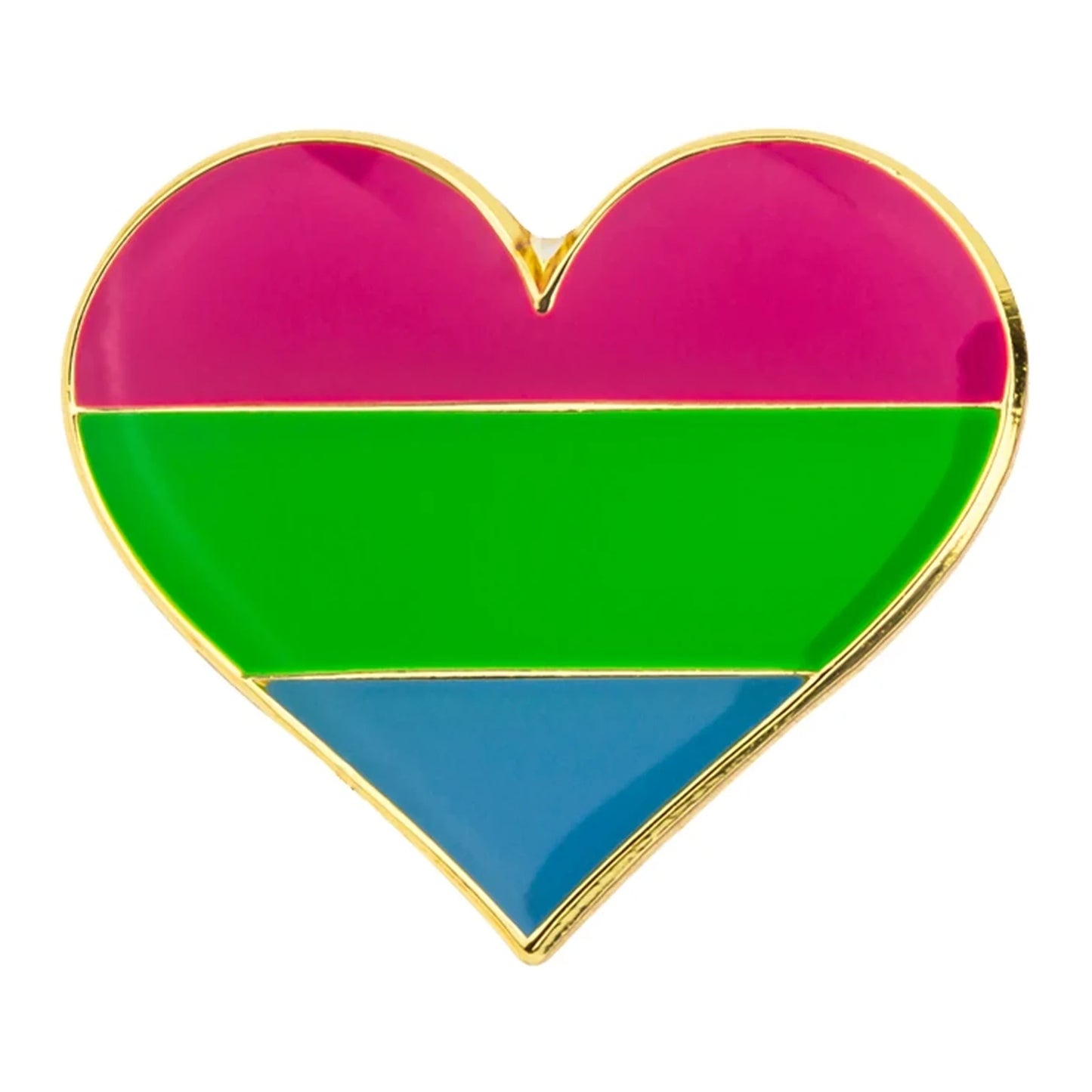 Pins cœur émaillé du drapeau polysexuel : rose, vert et bleu