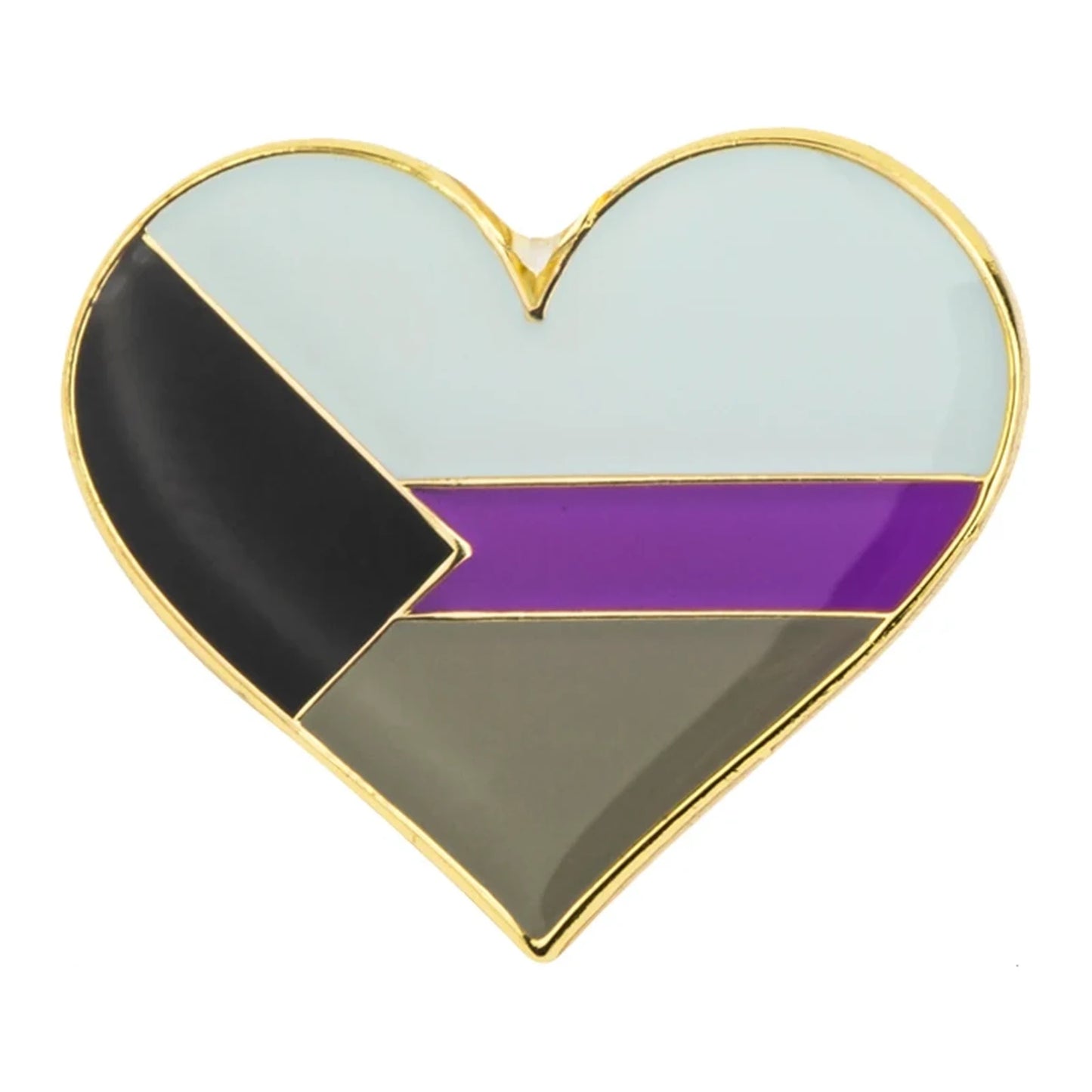 Pins cœur émaillé du drapeau demisexuel : triangle noir, blanc, gris et bande violette