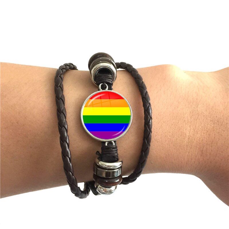Bracelet en Cuir Drapeau LGBT