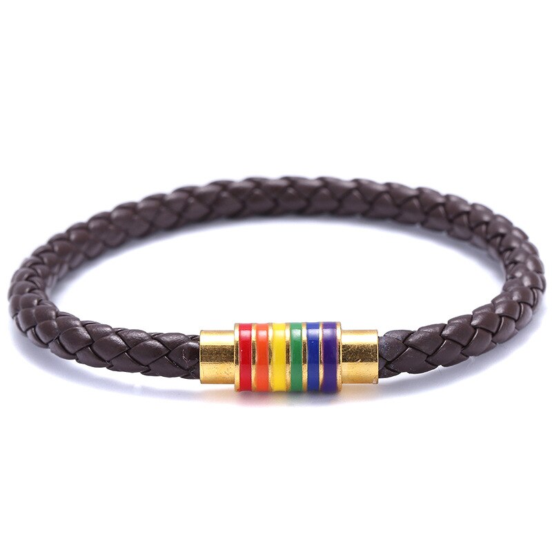 Bracelet LGBT <br/> Marron en Cuir Tressé