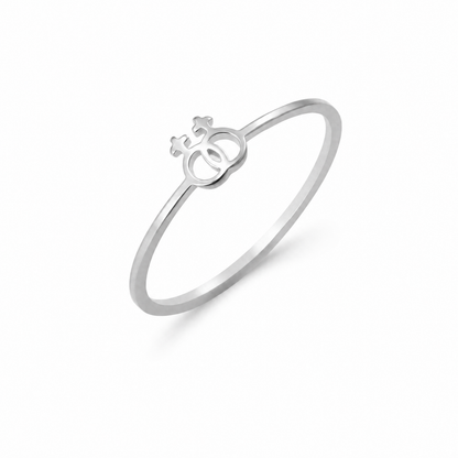 Bague lesbienne en acier, deux cercles de Vénus entrelacés sur un anneau fin