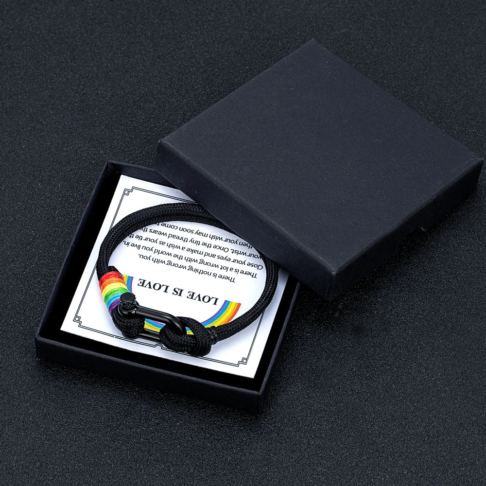 Bracelet LGBT Corde Noir Boite
