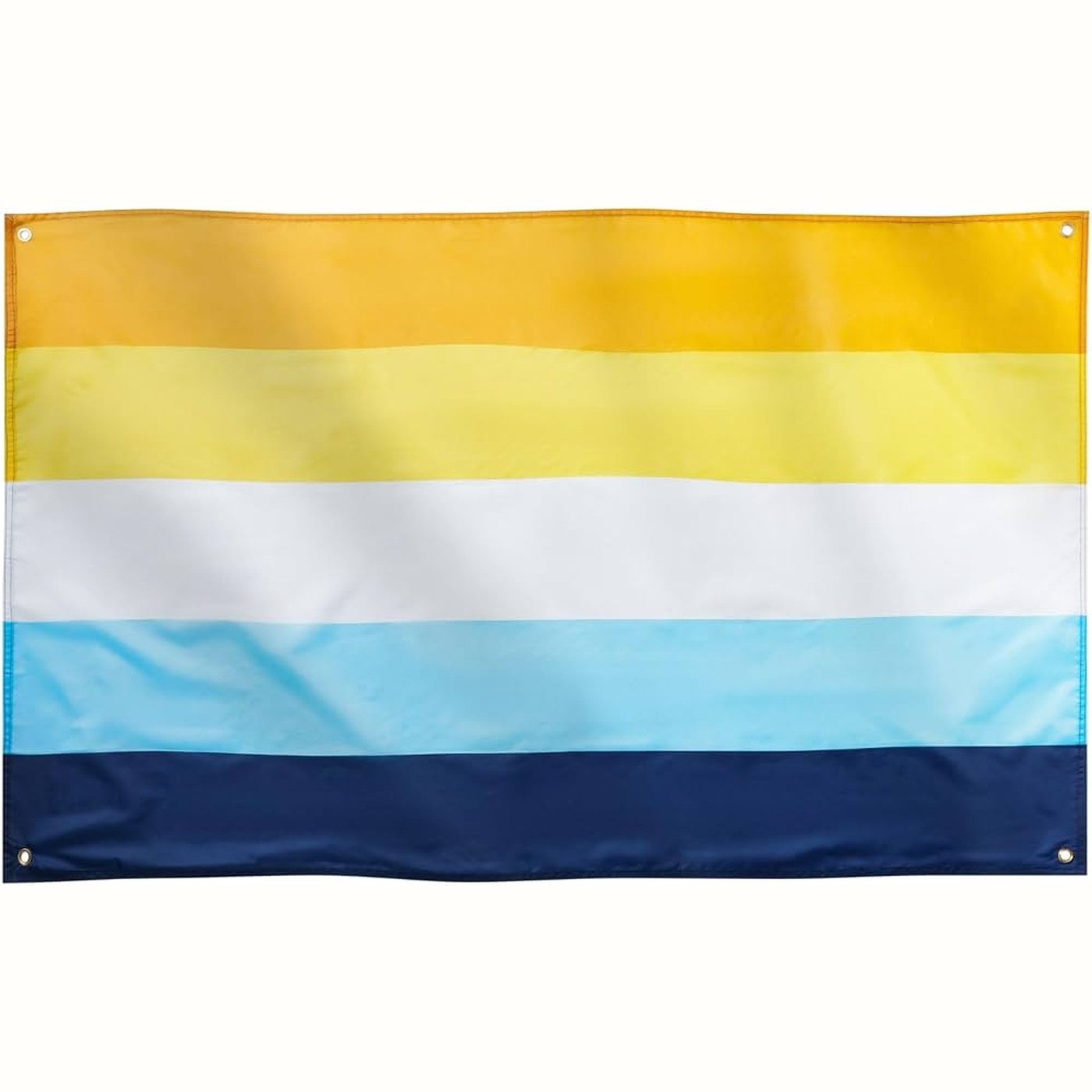 Drapeau aroace à cinq bandes : orange, jaune, blanc, bleu ciel et bleu nuit