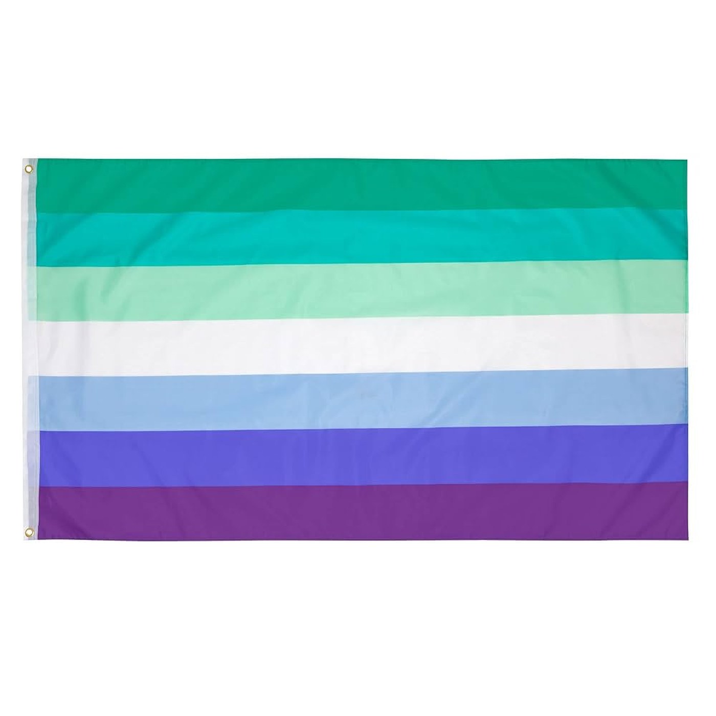 Drapeau gay masculin à sept bandes, des verts au blanc puis aux bleus