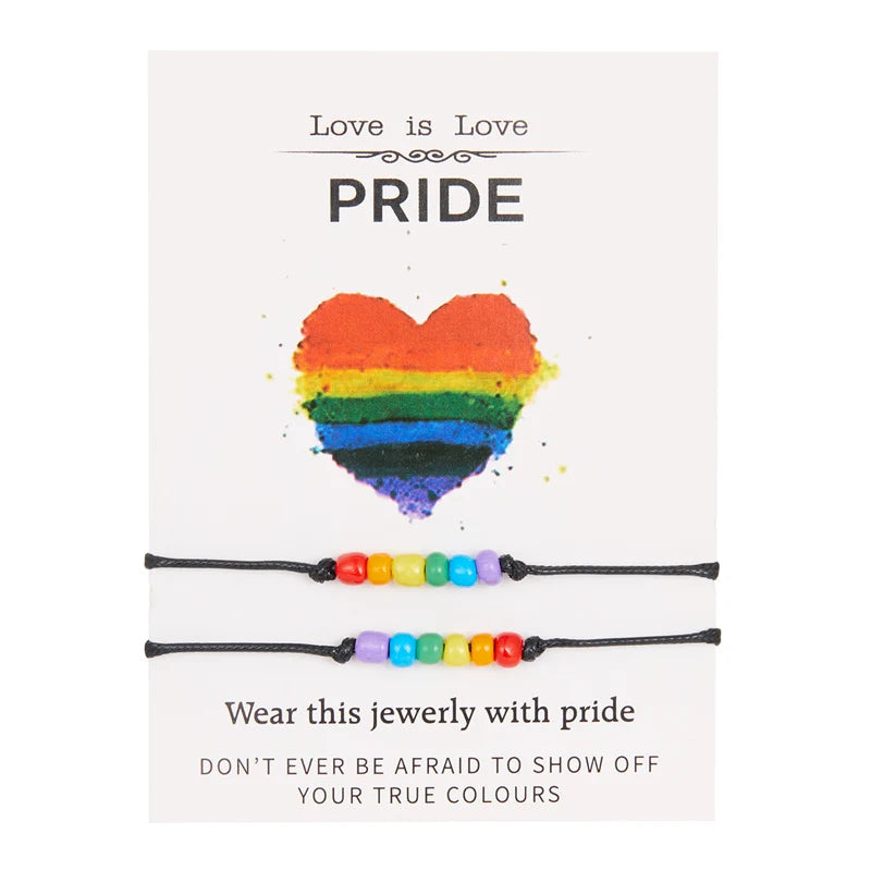 Bracelet Couple LGBT — Arc-en-ciel sur cordon noir