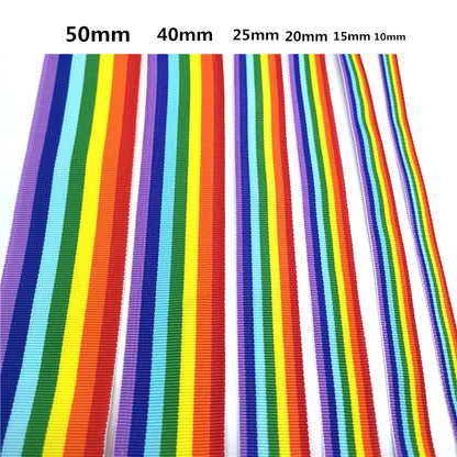 Les six largeurs de ruban arc-en-ciel cote a cote, de 10 a 50 mm