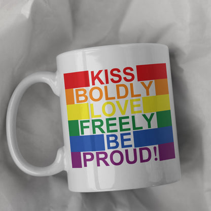 Mug LGBT Kiss Boldly Love Freely Be Proud