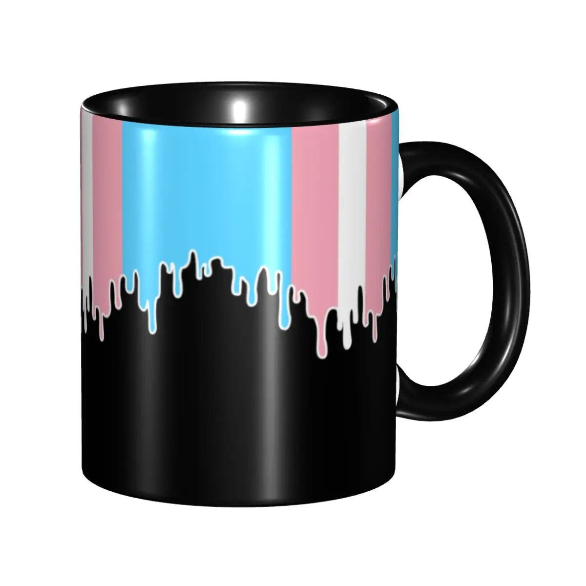 Mug LGBT noir au drapeau transgenre dégoulinant