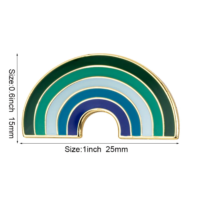 Pins émaillé en arc aux couleurs du drapeau gay masculin : verts, blanc, bleus et violet