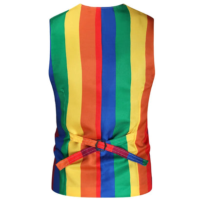 Dos du gilet arc-en-ciel, avec sa martingale réglable nouée