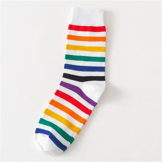 Chaussettes blanches a fines rayures arc-en-ciel