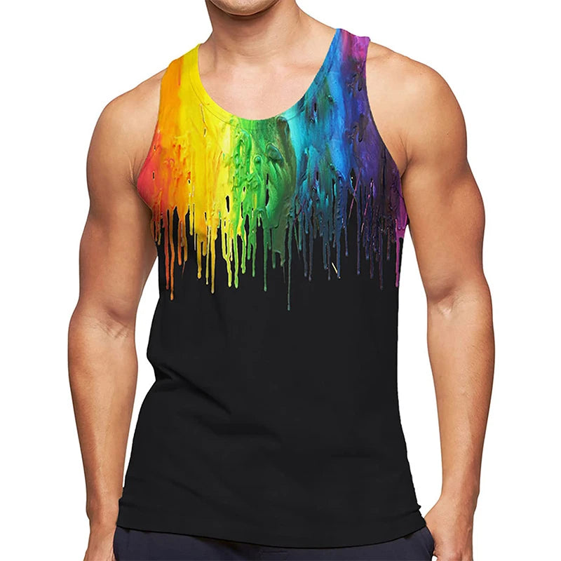 Débardeur LGBT noir avec des coulures de peinture arc-en-ciel descendant depuis les épaules