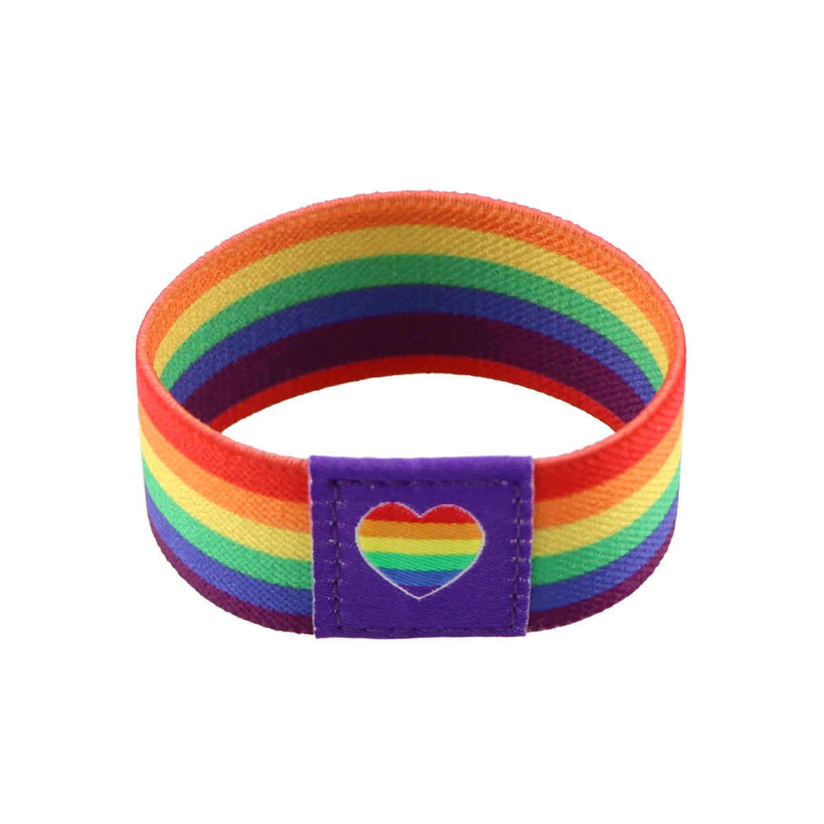 Bracelet LGBT arc-en-ciel élastique avec cœur arc-en-ciel sur la patte centrale