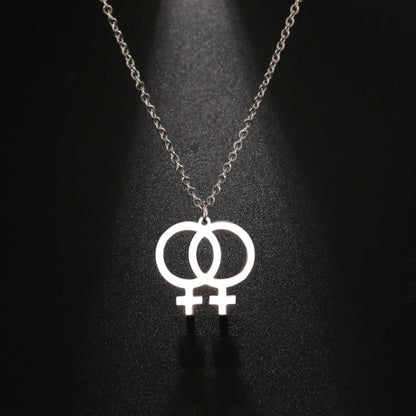 Collier lesbien double Vénus en acier argenté