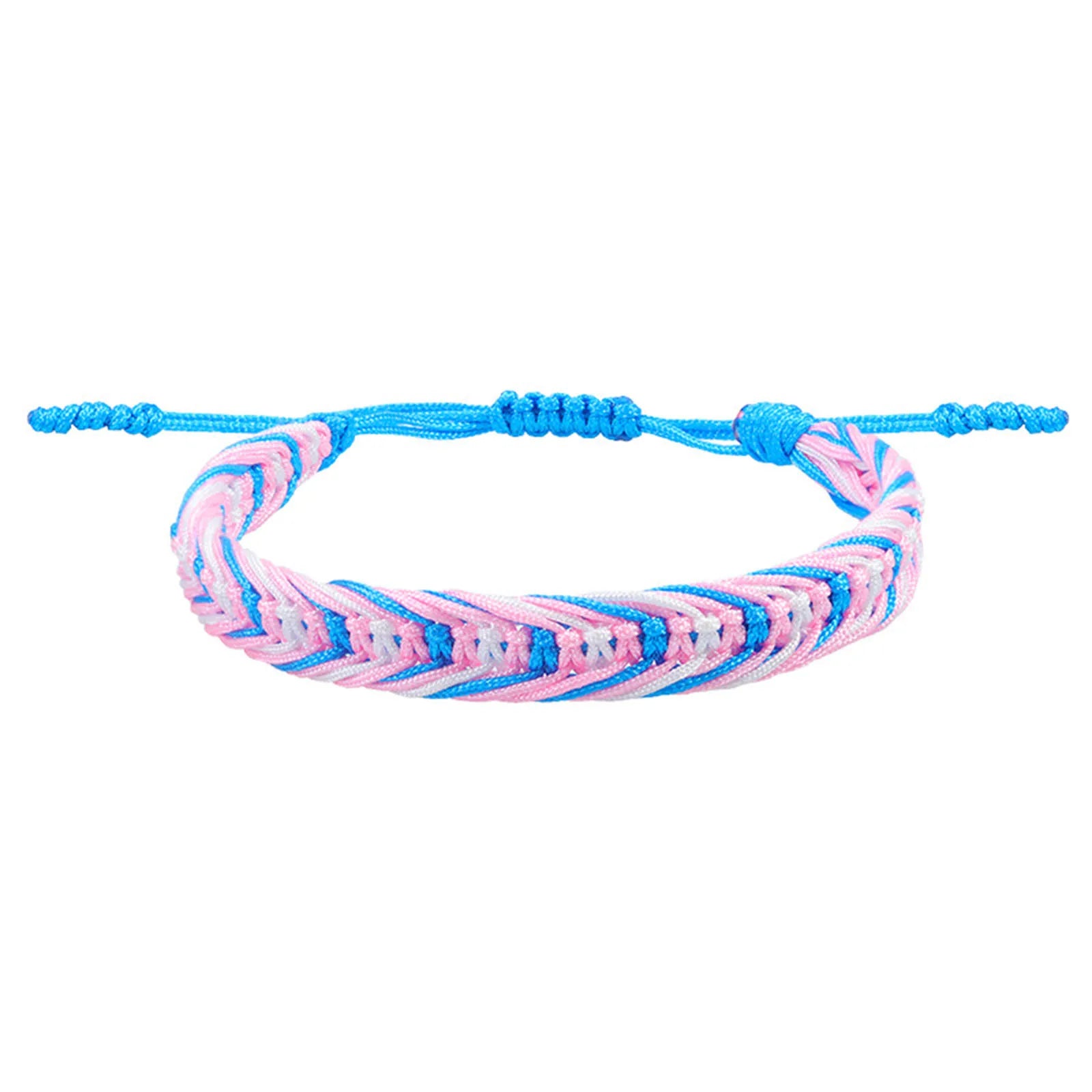 Bracelet transgenre tressé, cordon coulissant, sur fond blanc