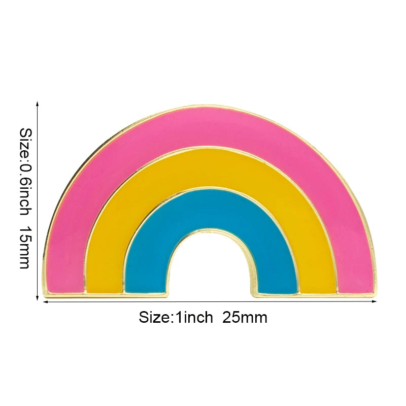 Pins émaillé en arc aux trois couleurs du drapeau pansexuel : rose, jaune, bleu