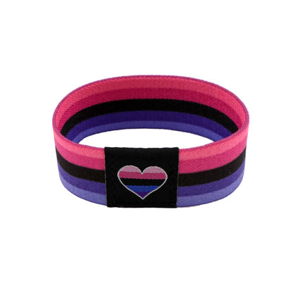 Bracelet genderfluid élastique rose, blanc, violet, noir et bleu