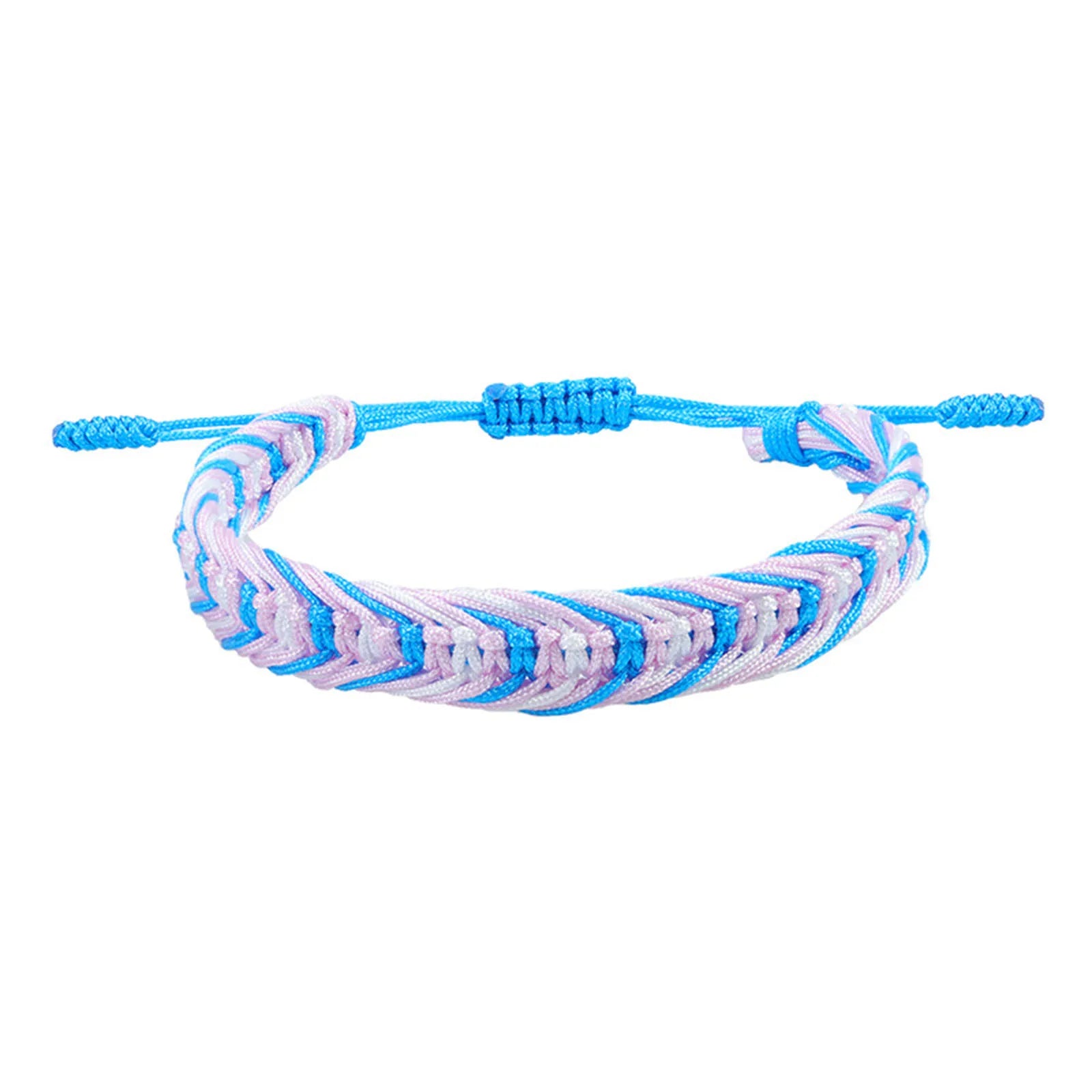 Bracelet tressé aux couleurs du drapeau transgenre : bleu ciel, rose et blanc