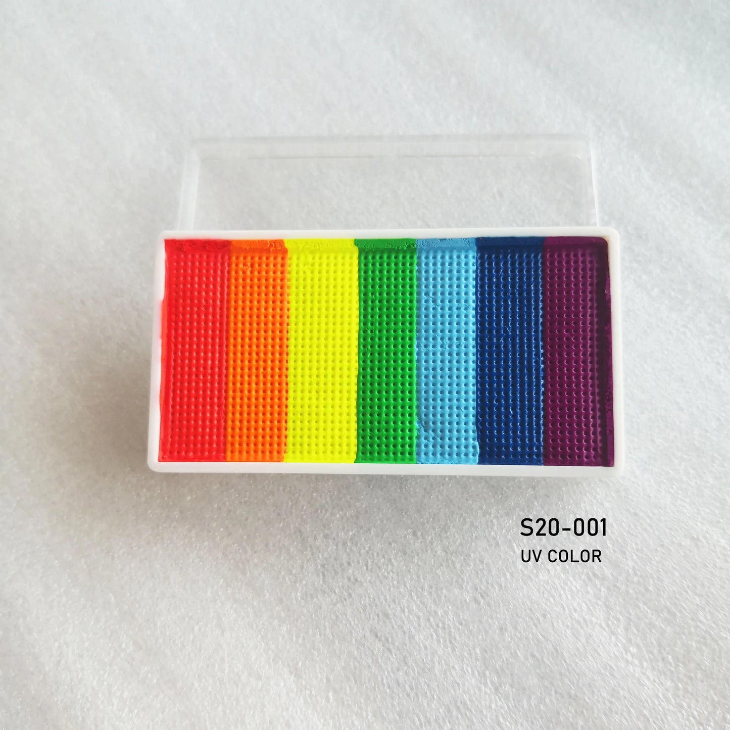 Galette de maquillage à l'eau aux six couleurs vives de l'arc-en-ciel, bandes côte à côte