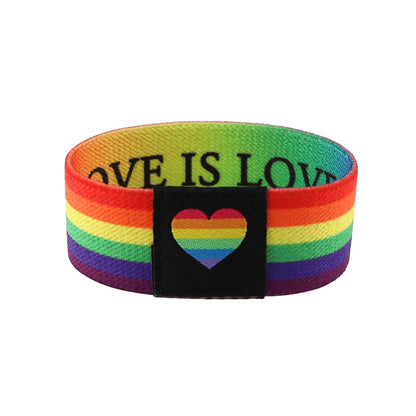 Bracelet LGBT arc-en-ciel Love Is Love en tissu élastique