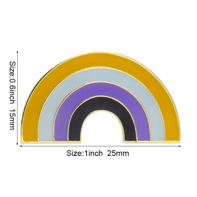 Pins émaillé en arc aux couleurs du drapeau non-binaire : jaune, blanc, violet, noir
