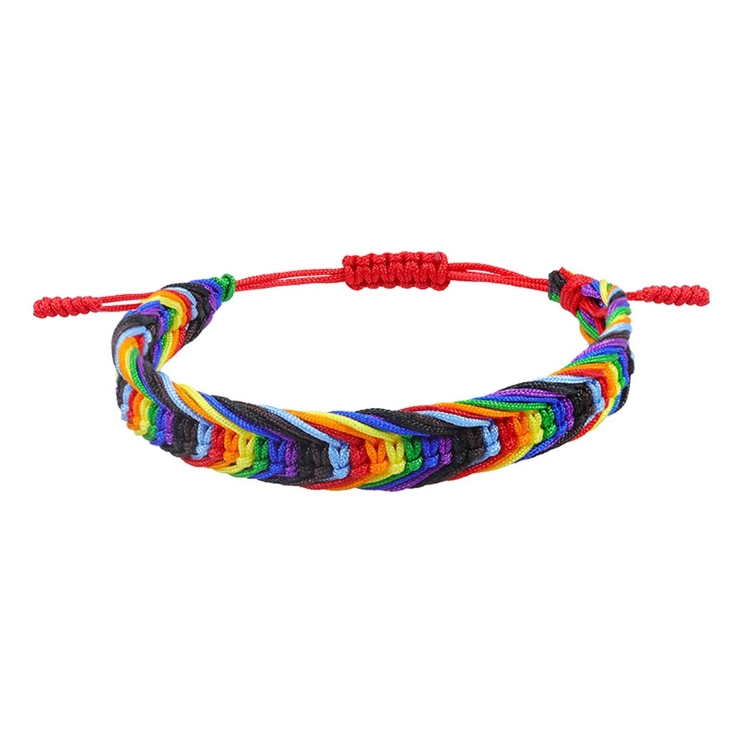 Bracelet tressé arc-en-ciel sur fond noir, plus sobre