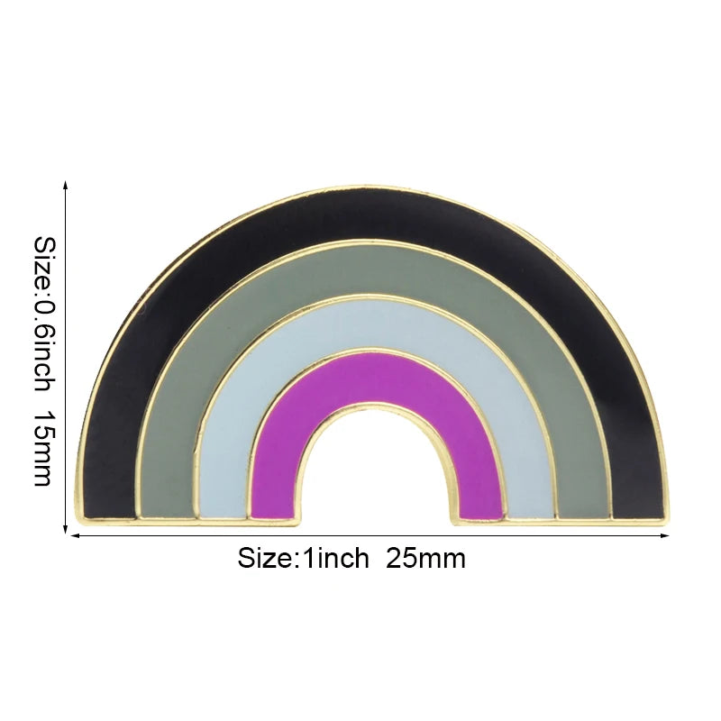 Pins émaillé en arc aux couleurs du drapeau asexuel : noir, gris, blanc, violet