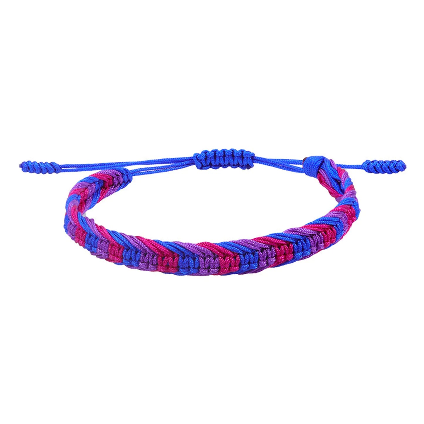 Bracelet tressé aux couleurs du drapeau bisexuel : magenta, violet et bleu