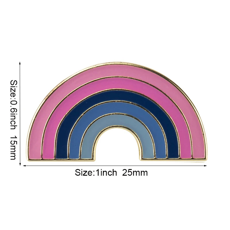 Pins émaillé en arc aux couleurs du drapeau omnisexuel : rose pâle, magenta, bleu nuit, bleu, bleu clair