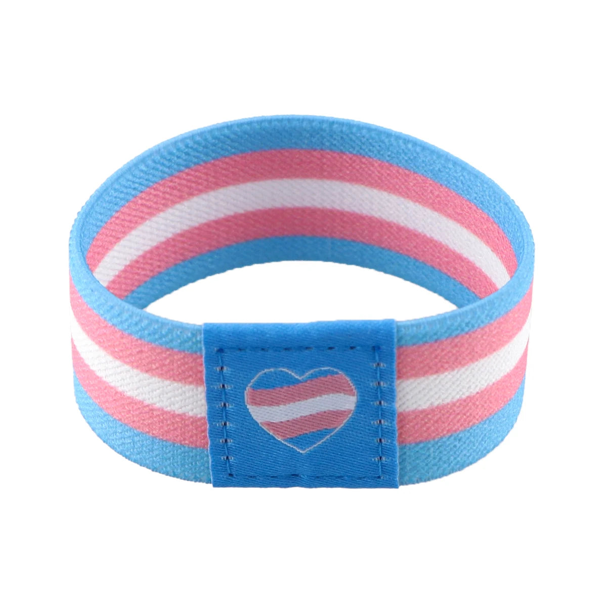 Bracelet transgenre élastique bleu ciel, rose et blanc avec cœur assorti
