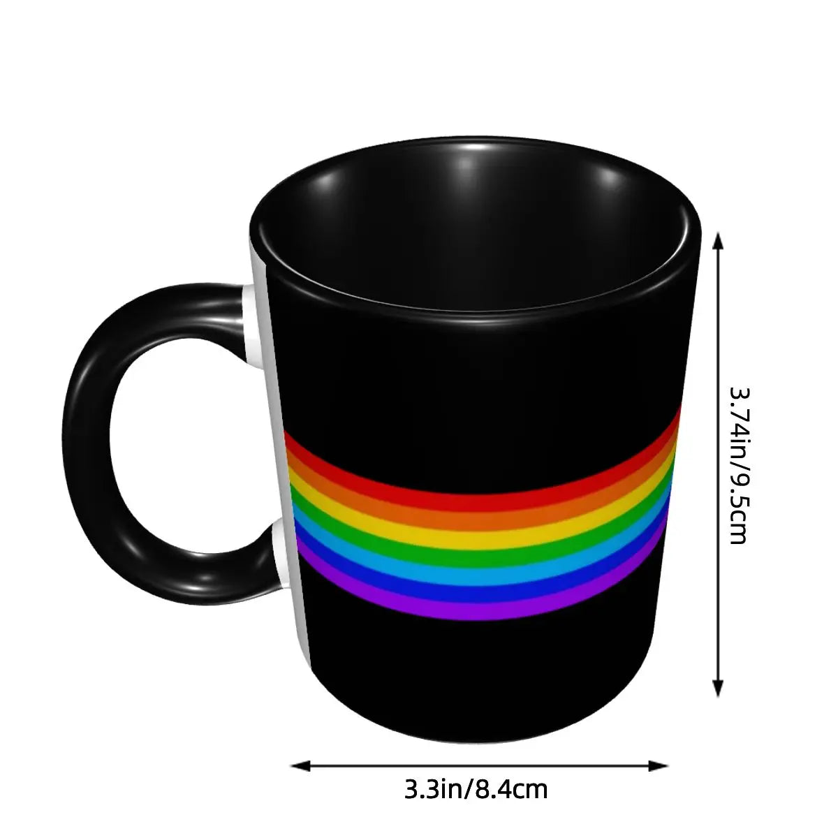 Dimensions du mug LGBT : 9,5 cm de haut, 8,4 cm de diamètre