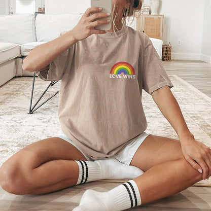 T-shirt Beige LGBT Love Wins Arc-en-Ciel