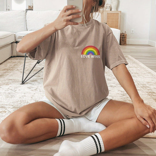 T-shirt Beige LGBT Love Wins Arc-en-Ciel
