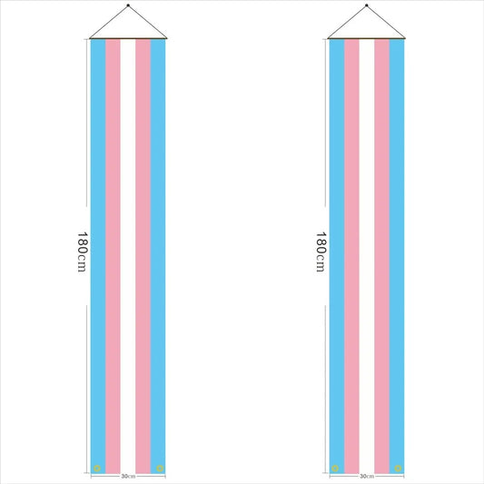 Paire de bannieres de porte au drapeau transgenre, 180 x 30 cm