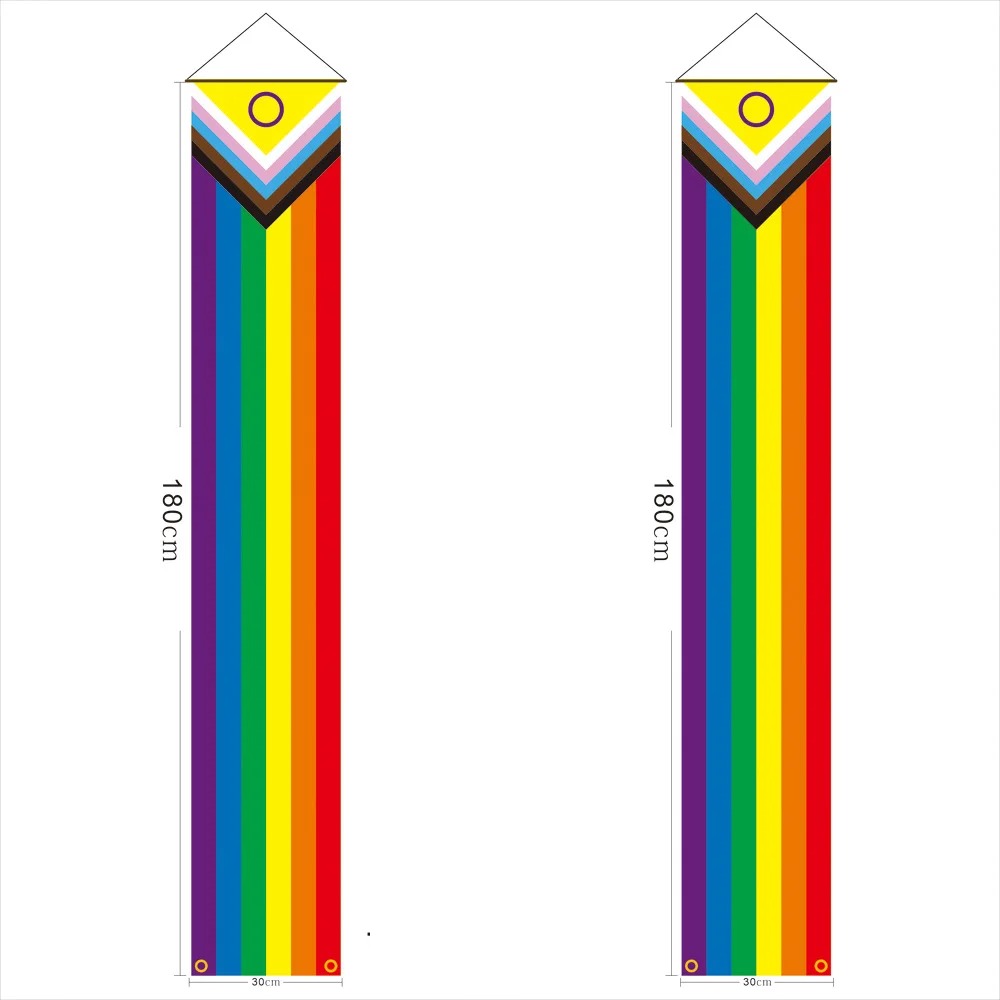 Paire de bannieres de porte au drapeau Progress inclusif intersexe, 180 x 30 cm
