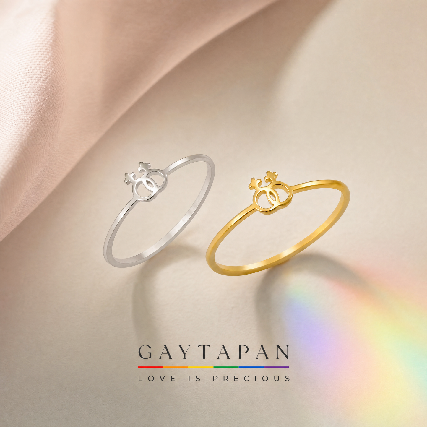 bague lgbt lesbienne acier inoxydable doré e argenté