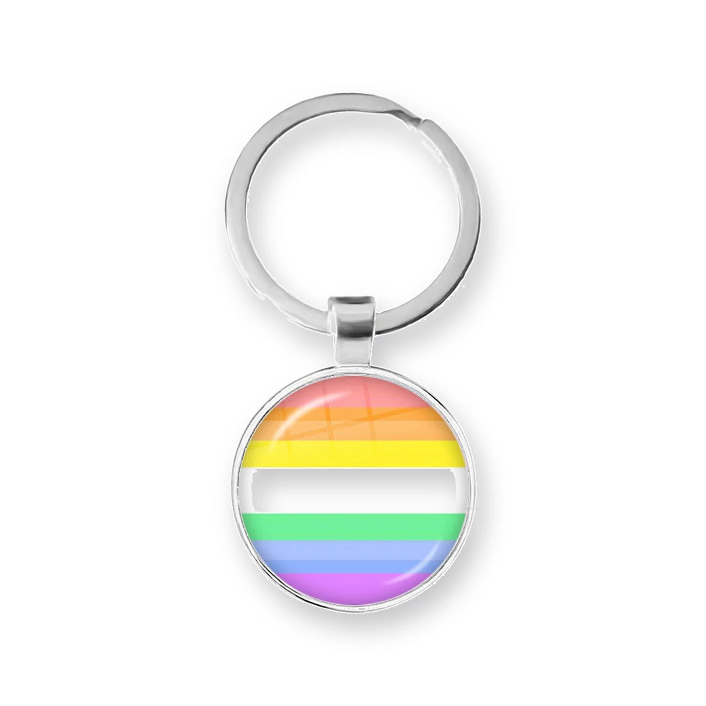 Porte-clés cabochon au motif arc-en-ciel pastel sous dôme de verre