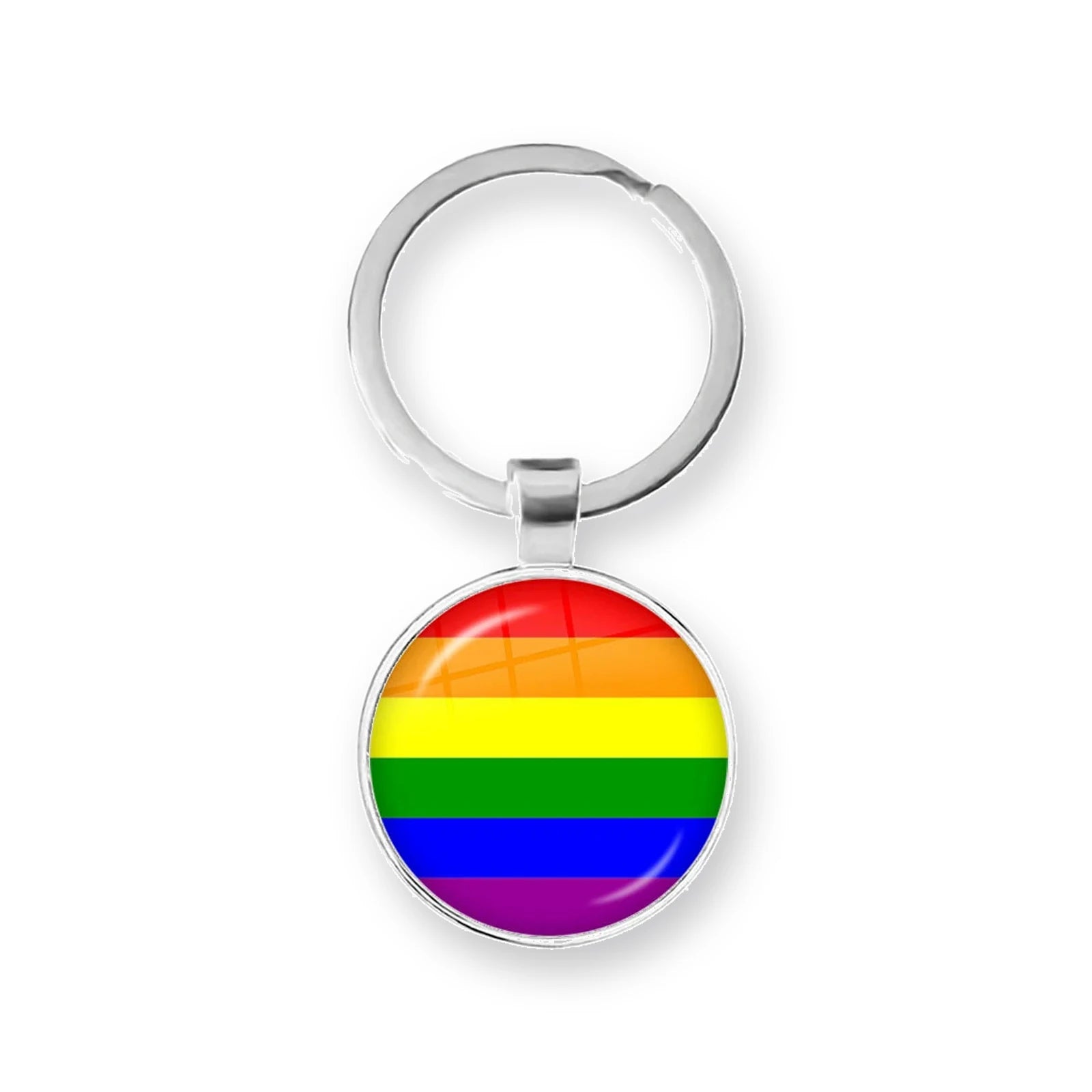 Porte-clés cabochon au drapeau arc-en-ciel six bandes sous dôme de verre