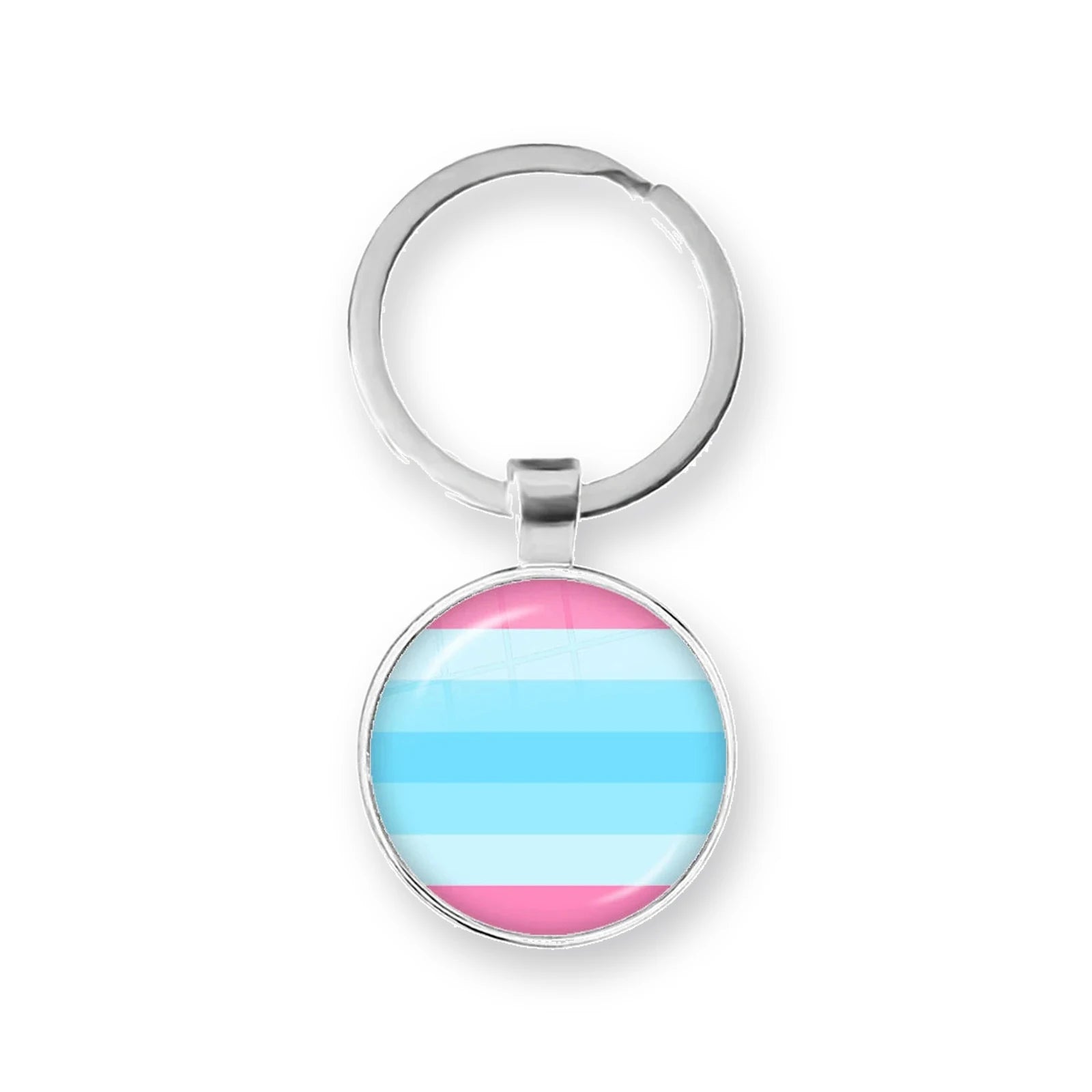 Porte-clés cabochon au drapeau transmasculin : dégradé de bleus encadré de rose
