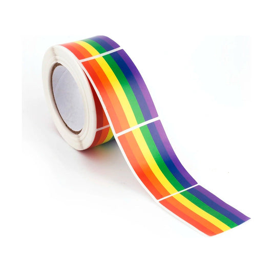 Rouleau de 250 stickers drapeau arc-en-ciel, rectangles de 3 x 5 cm