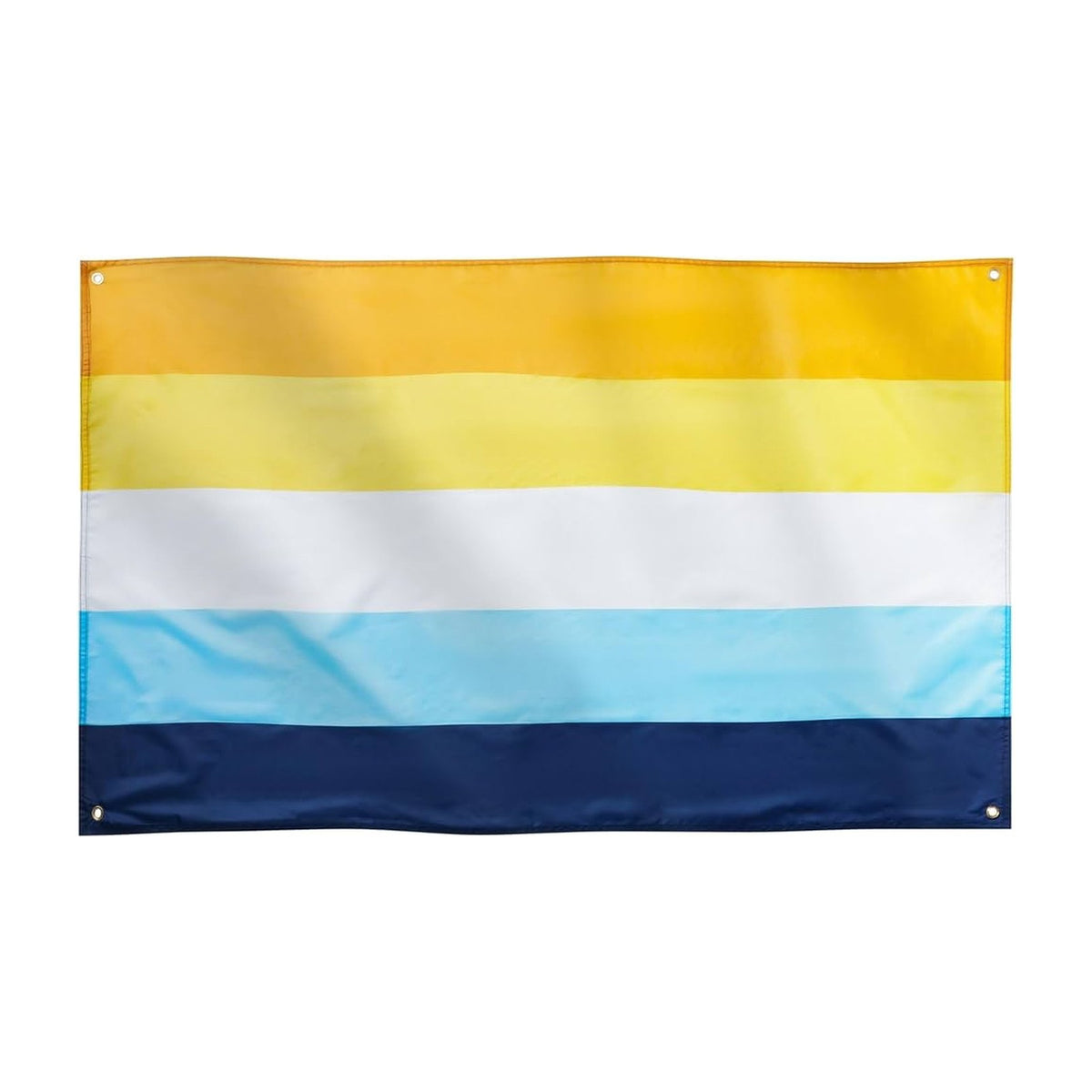Drapeau aroace à cinq bandes : orange, jaune, blanc, bleu ciel et bleu nuit