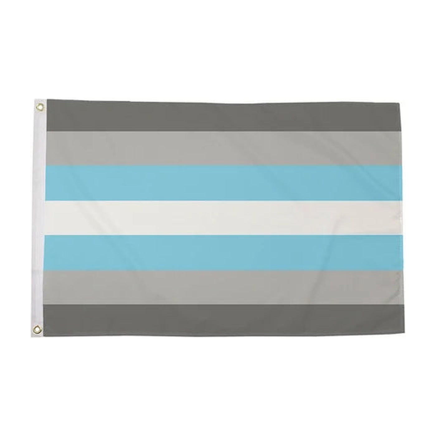 Drapeau demiboy à sept bandes : gris foncé, gris clair, bleu ciel et blanc au centre