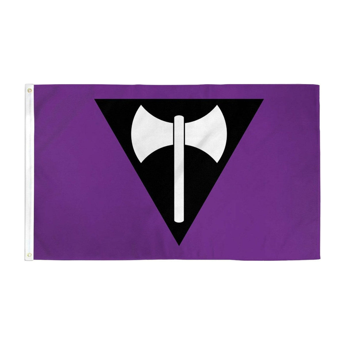 Drapeau lesbien labrys : hache double sur triangle inversé, fond violet